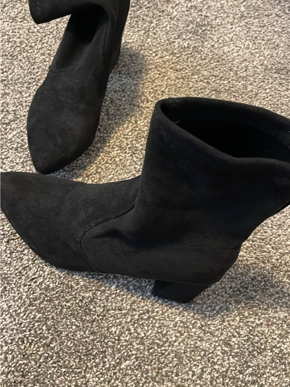 Women's Black Suede Ankle Boots - Classic Block Heel